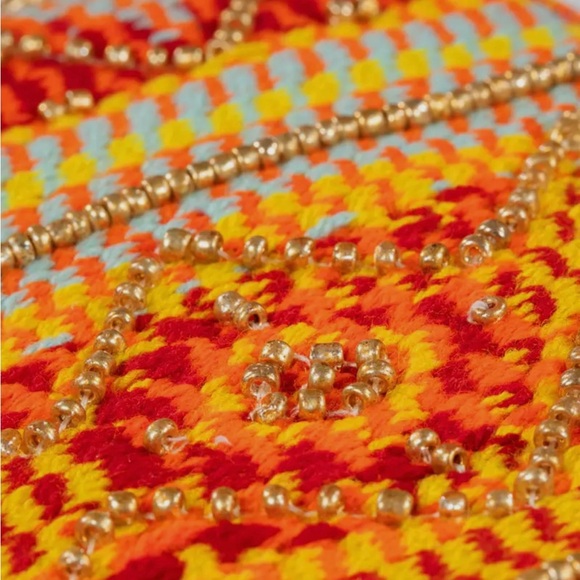 Handbeaded Bohemian Vibrant Orange and Teal Women's Clutch NWT - Picture 8 of 12